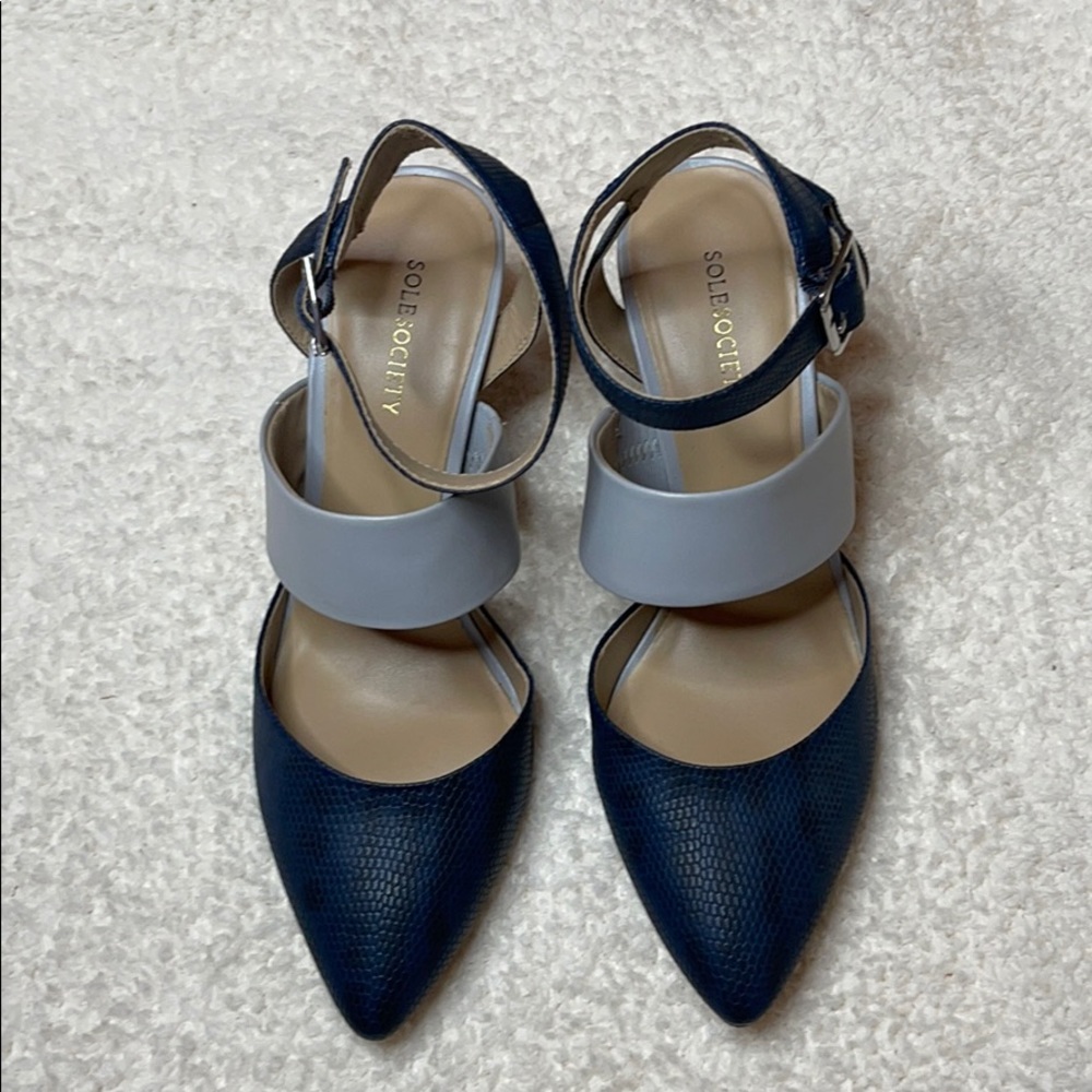 Sole Soceity Navy Blue & Grey Pointed Heels